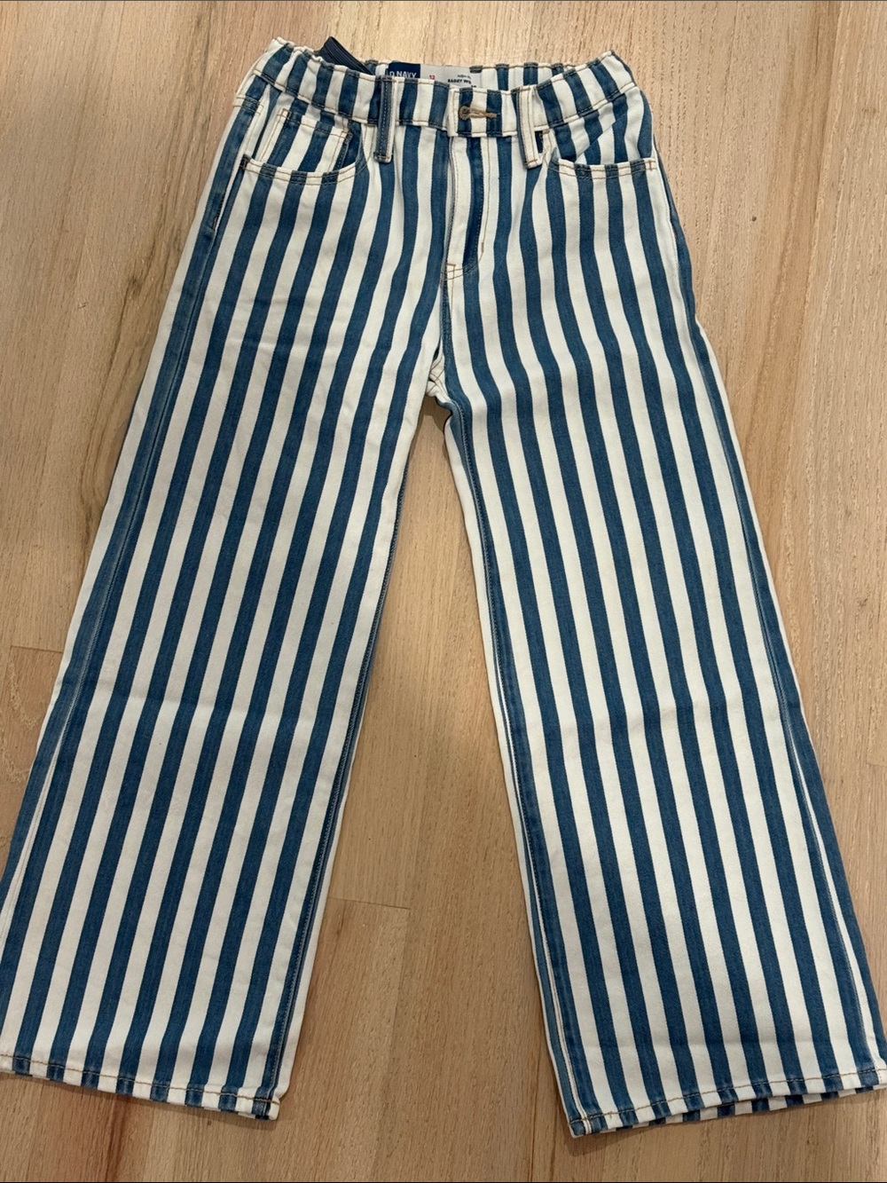 Old Navy Blue and White Striped Kids Wide-Leg Jeans